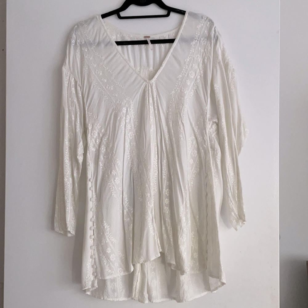 Free People White Romantic Top with Buttons